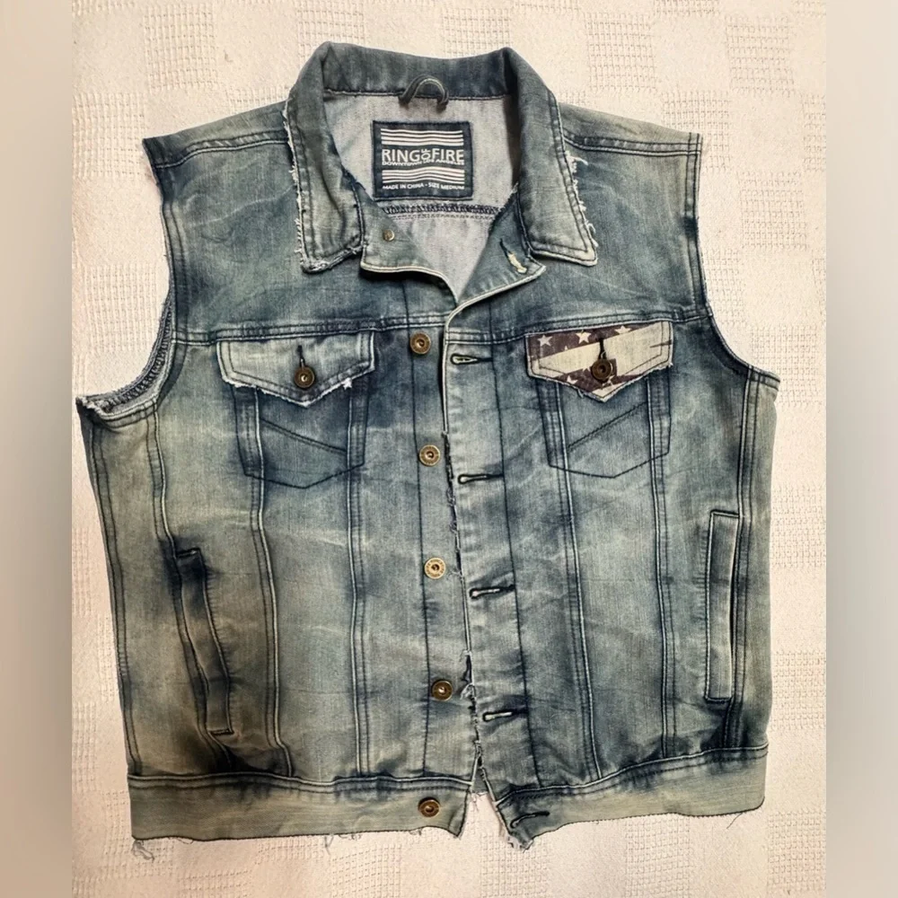 Ring of Fire Downtown Los Angeles Blue Stud Biker Jean Vest